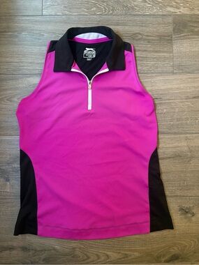 Slazenger Magenta and Black Sleeveless Golf Top with Quarter Zip